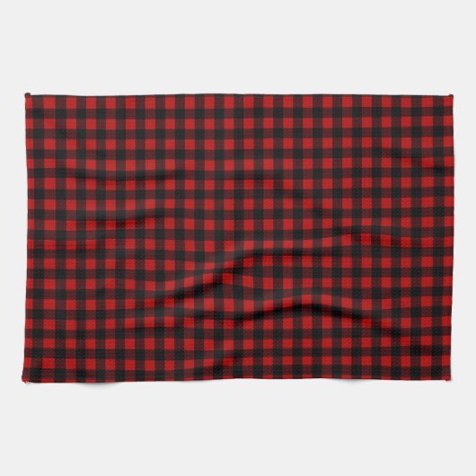 Rustic Christmas Red & Black Buffalo Plaid  キッチンタオル (横)