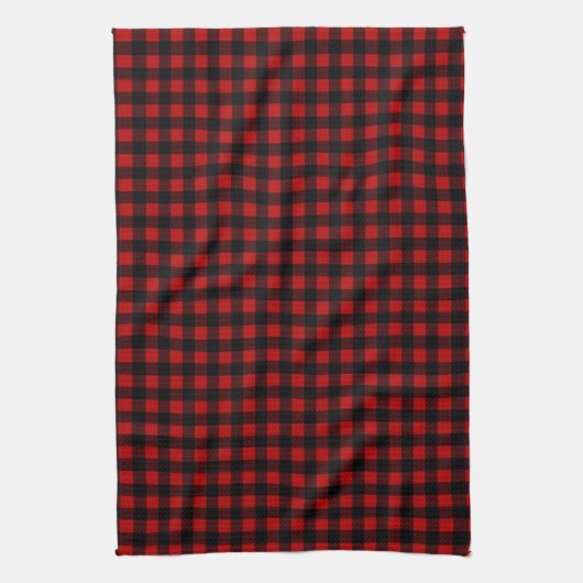 Rustic Christmas Red & Black Buffalo Plaid キッチンタオル (縦)