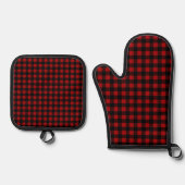 Rustic Christmas Red & Black Buffalo Plaid 鍋つかみ&鍋敷きセット (正面)