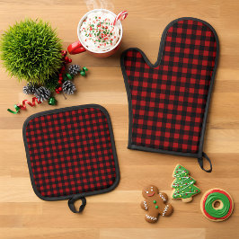 Rustic Christmas Red & Black Buffalo Plaid 鍋つかみ&鍋敷きセット