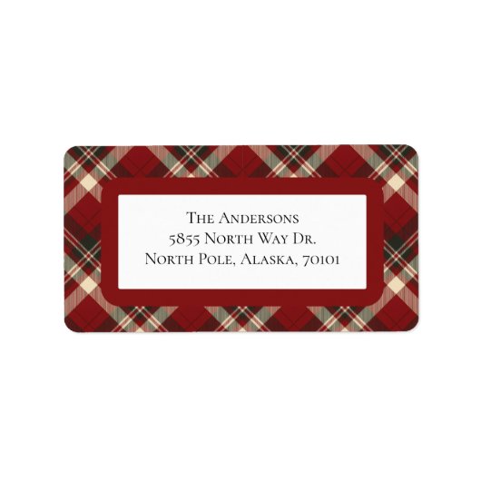 Rustic Christmas Red Green Tartan Plaid Address ラベル (正面)