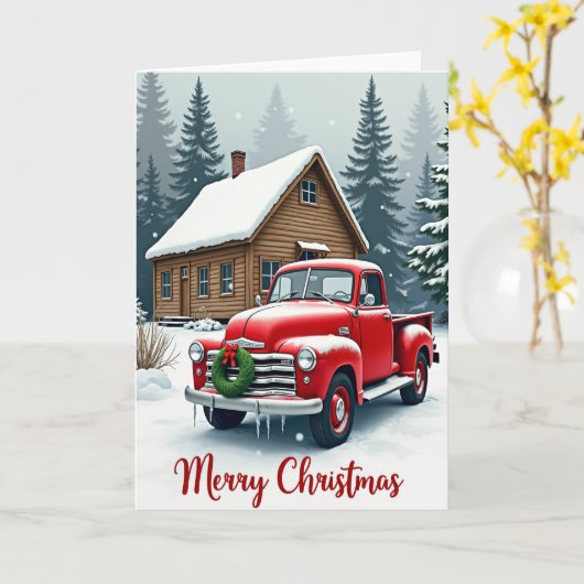 Rustic Christmas Red Truck カード (黄色い花)