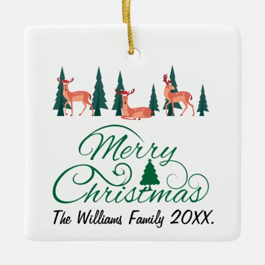 Rustic Christmas Reindeer Ornaments Holiday Photo セラミックオーナメント (正面)