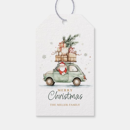 Rustic Christmas Santa Car Watercolor ギフトタグ (裏面)