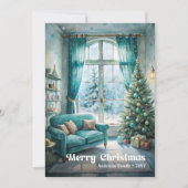 Rustic Christmas scene card festive red green tone シーズンカード (正面)