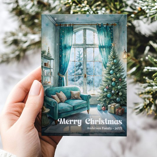 Rustic Christmas scene card festive red green tone シーズンカード