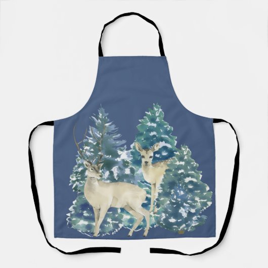 Rustic Christmas Snowy Forest Deer Decor For Home エプロン (正面)