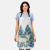 Rustic Christmas Snowy Forest Deer Decor For Home エプロン (着用した状態)