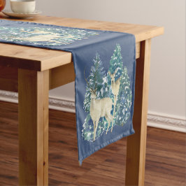 Rustic Christmas Snowy Forest Deer Decor For Home ショートテーブルランナー