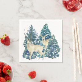 Rustic Christmas Snowy Forest Deer Decor For Home スタンダードカクテルナプキン