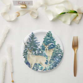 Rustic Christmas Snowy Forest Deer Decor For Home ペーパープレート