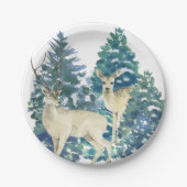 Rustic Christmas Snowy Forest Deer Decor For Home ペーパープレート (正面)