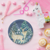 Rustic Christmas Snowy Forest Deer Decor For Home ペーパープレート (パーティー)