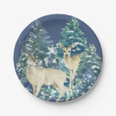 Rustic Christmas Snowy Forest Deer Decor For Home ペーパープレート (正面)