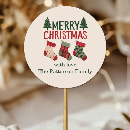 Rustic Christmas Stockings Holiday ラウンドシール