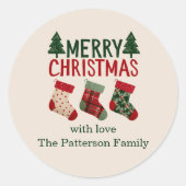 Rustic Christmas Stockings Holiday ラウンドシール (正面)