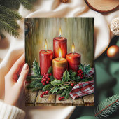 Rustic Christmas tissue paper red candles holly 薄葉紙