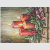 Rustic Christmas tissue paper red candles holly 薄葉紙 (正面)