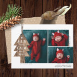 Rustic Christmas Tree 3 Photo Birth Announcement シーズンカード<br><div class="desc">A new baby is such a blessing! Share your joy with family and friends with these rustic styled Christmas birth announcement 3 photo collage cards! They feature a wood tree ornament overlay, with the words, "ALL IS not as CALM as it appears" (in the peaceful newborn baby photos you likely...</div>