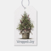 Rustic Christmas Tree Basket "Wrapped in Joy" ギフトタグ (正面)