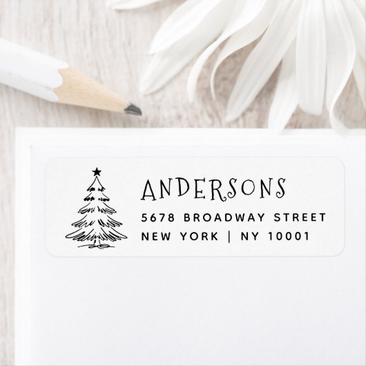 Rustic Christmas Tree Holiday Return Address ラベル (インサイチュ)