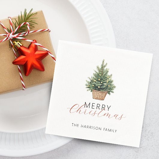 Rustic Christmas Tree In Basket スタンダードカクテルナプキン
