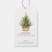 Rustic Christmas Tree In Basket Personalized ギフトタグ (正面)