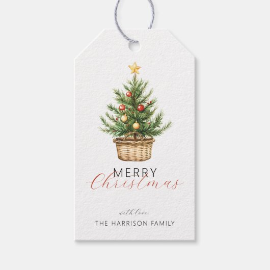 Rustic Christmas Tree In Basket Personalized ギフトタグ (正面)