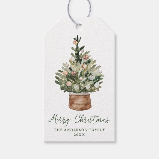 Rustic Christmas Tree Ornaments Neutral Holiday ギフトタグ (正面)