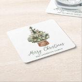 Rustic Christmas Tree Ornaments Neutral Holiday スクエアペーパーコースター (アングル)