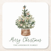 Rustic Christmas Tree Ornaments Neutral Holiday スクエアペーパーコースター (正面)