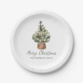 Rustic Christmas Tree Ornaments Neutral Holiday ペーパープレート (正面)