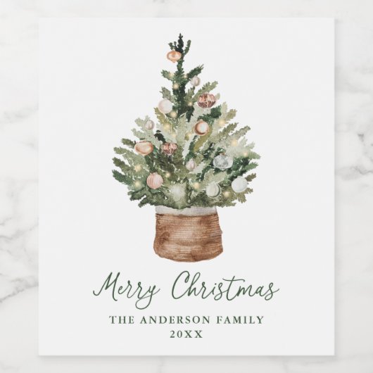 Rustic Christmas Tree Ornaments Neutral Holiday ワインラベル (シングルラベル)