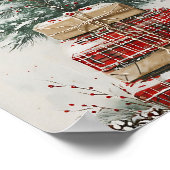 Rustic Christmas Tree & Plaid Gift Stack  ポスター (角)