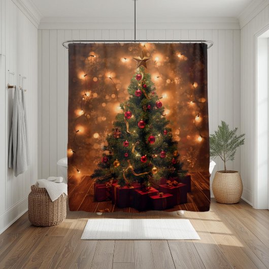 Rustic Christmas Tree Shower Curtain シャワーカーテン