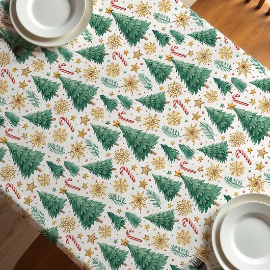 Rustic Christmas trees earthy red green tablecloth テーブルクロス