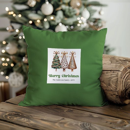 Rustic Christmas Trees Minimalist Name Custom  クッション
