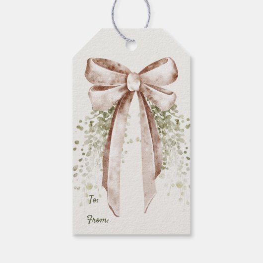 Rustic Christmas Watercolor Bow and Greenery ギフトタグ (裏面)