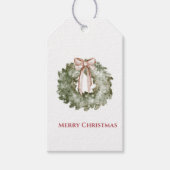 Rustic Christmas Watercolor Wreath and Bow ギフトタグ (正面)