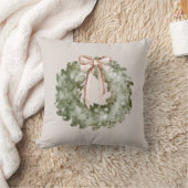 Rustic Christmas Watercolor Wreath and Bow クッション (ブランケット)