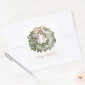 Rustic Christmas Watercolor Wreath and Bow スクエアシール (封筒)