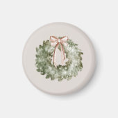 Rustic Christmas Watercolor Wreath and Bow マグネット (正面)
