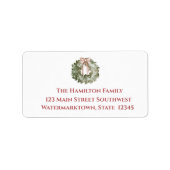 Rustic Christmas Watercolor Wreath and Bow ラベル (正面)