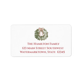 Rustic Christmas Watercolor Wreath and Bow ラベル