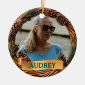 Rustic Christmas Wreath ANY Photo Tree Ornament セラミックオーナメント (正面)