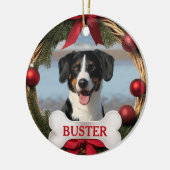 Rustic Christmas Wreath Dog Photo Tree Ornament セラミックオーナメント (左)