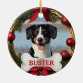 Rustic Christmas Wreath Dog Photo Tree Ornament セラミックオーナメント (裏面)