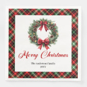 Rustic Christmas Wreath Napkins Red Green Pattern (正面)