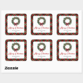 Rustic Christmas Wreath Red Green Plaid Stickers スクエアシール (シート)