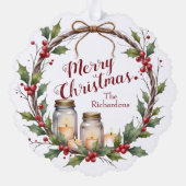 Rustic Christmas Wreath with Holly  オーナメントカード (裏面)